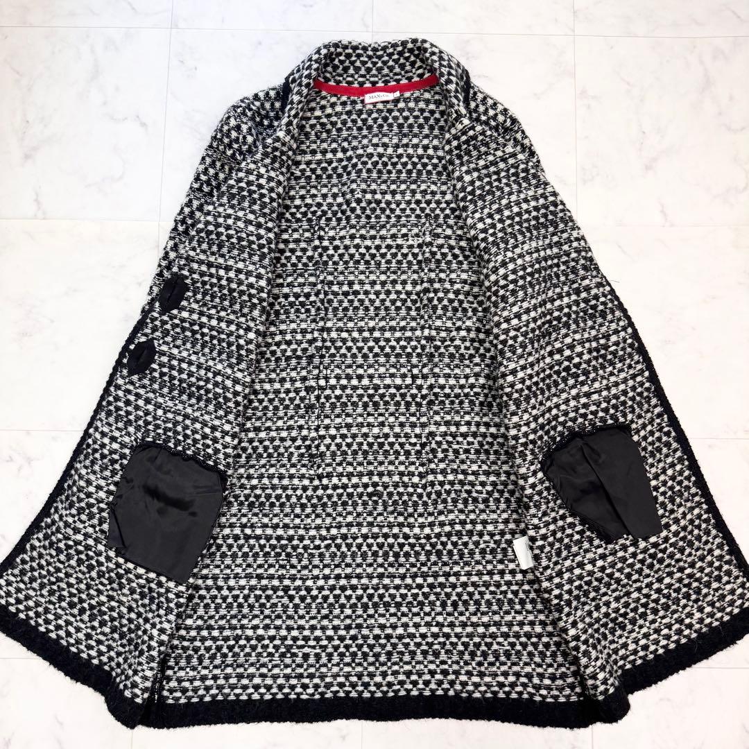 極美品　マックス&コー　ロングコート　ニットコート　総柄　黒　白　Lサイズ