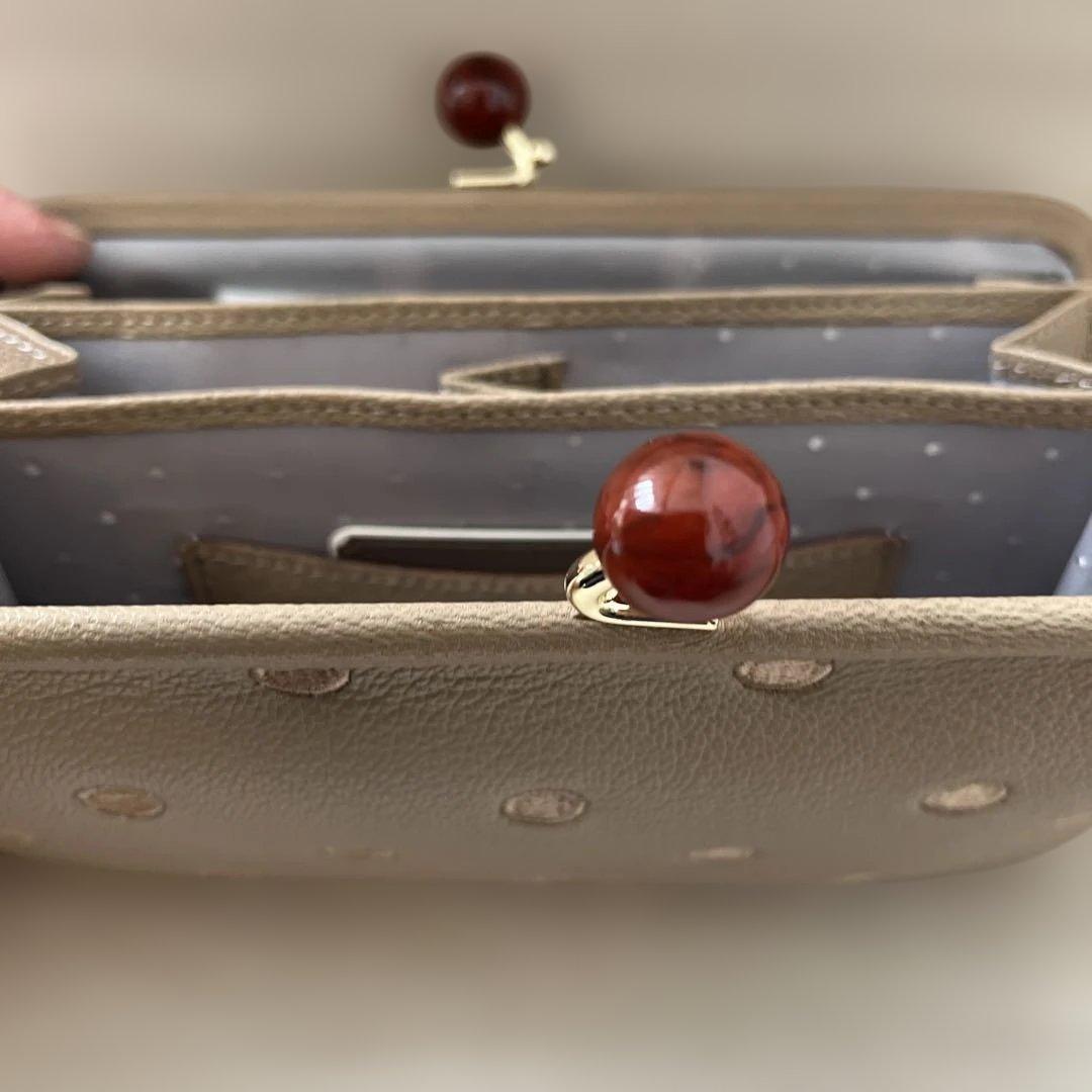 美品　perche　ペルケ水玉柄がま口　長財布　　ベージュ