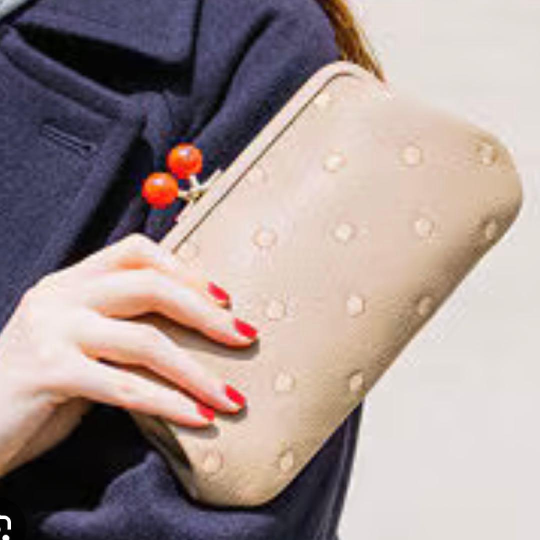 美品　perche　ペルケ水玉柄がま口　長財布　　ベージュ