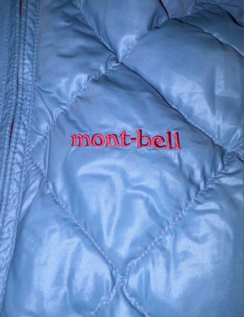 mont-bell ダウンジャケット キルティング　リバーシブル　水色/赤　光沢