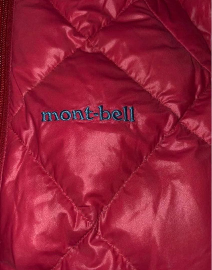 mont-bell ダウンジャケット キルティング　リバーシブル　水色/赤　光沢
