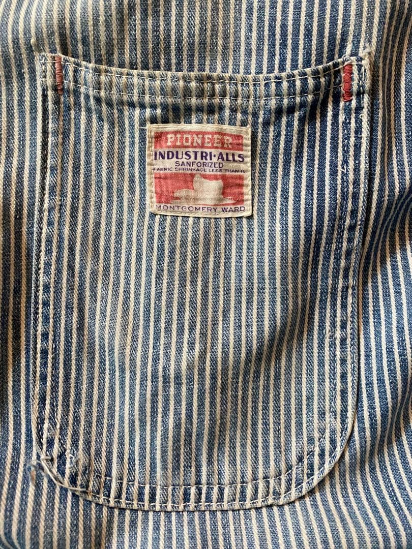 50s ビンテージ　PIONEER ヒッコリーストライプつなぎ　カバーオール