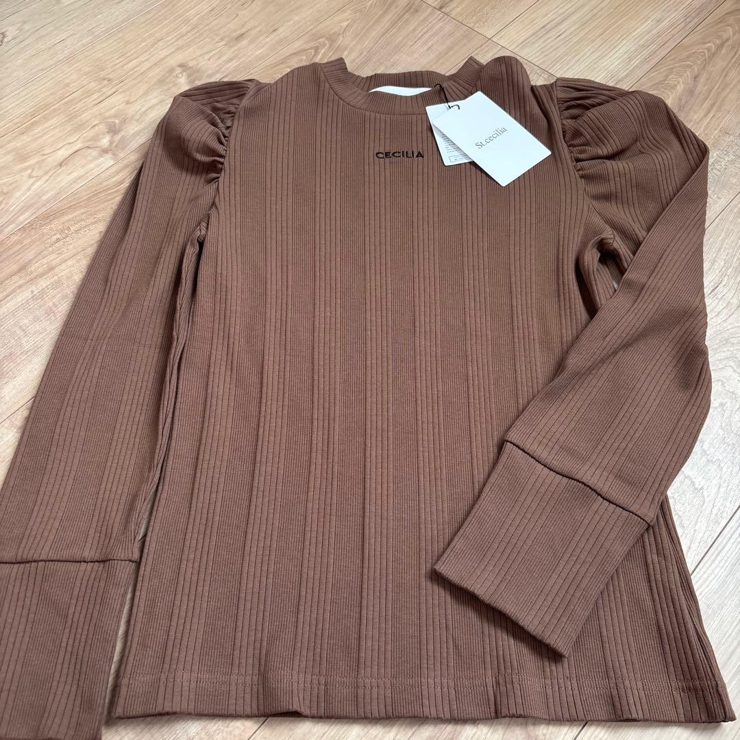 【新品】St. Cecilia ブラウン 長袖ティシャツ　パフスリーブ　ロゴT