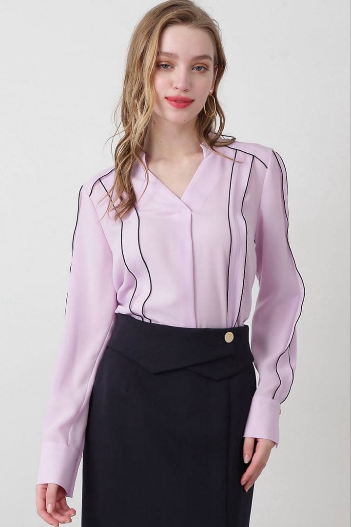 ピンキーアンドダイアン◆バイカラーラインブラウス エクリュ 38