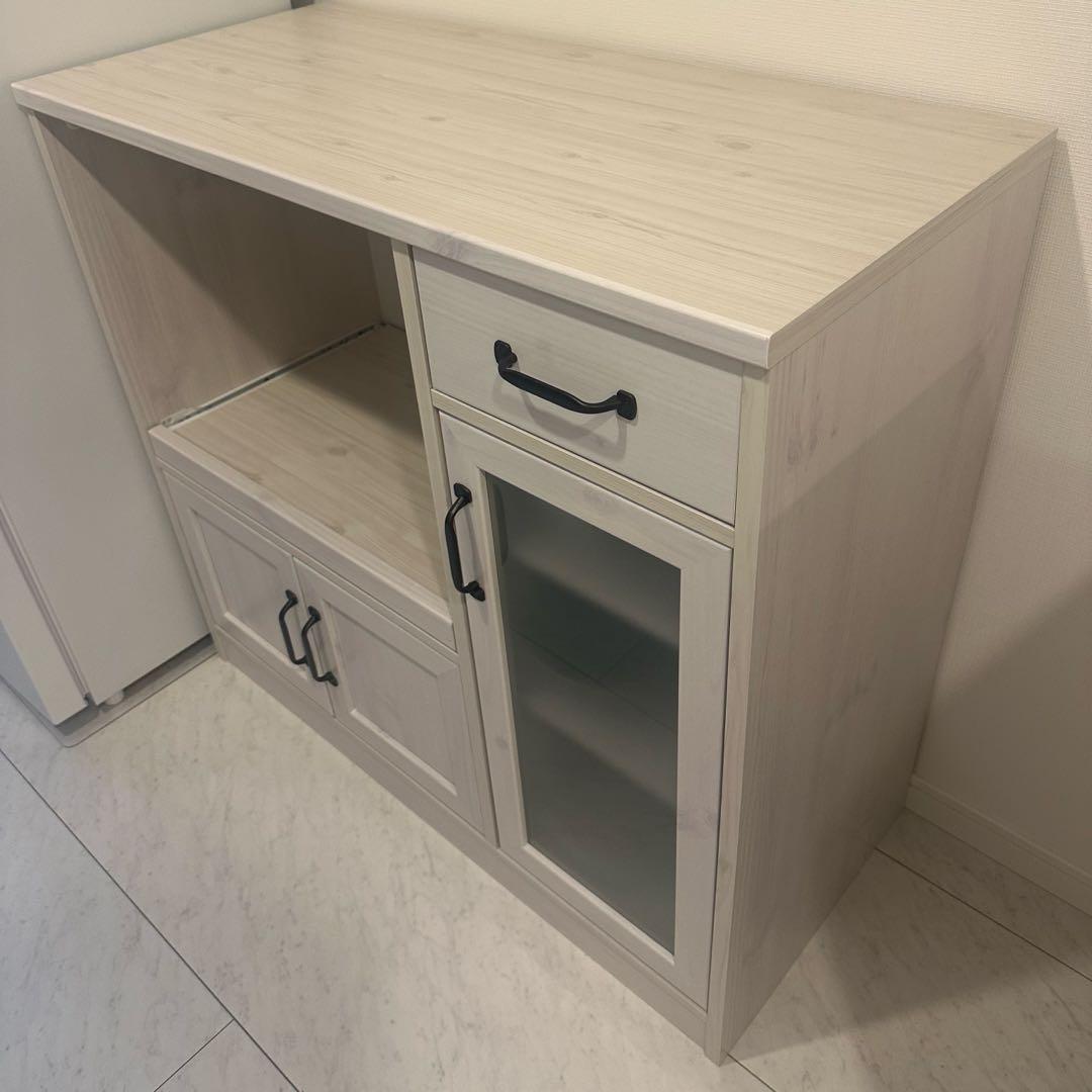 ホワイト食器棚 ガラス扉付き レンジ台 家電収納 【幅88】たのメル便