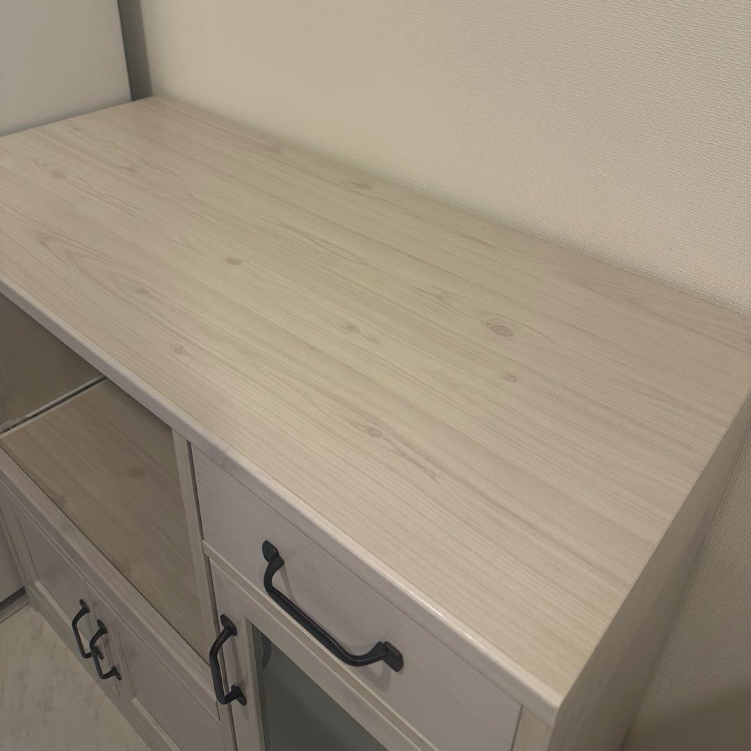 ホワイト食器棚 ガラス扉付き レンジ台 家電収納 【幅88】たのメル便