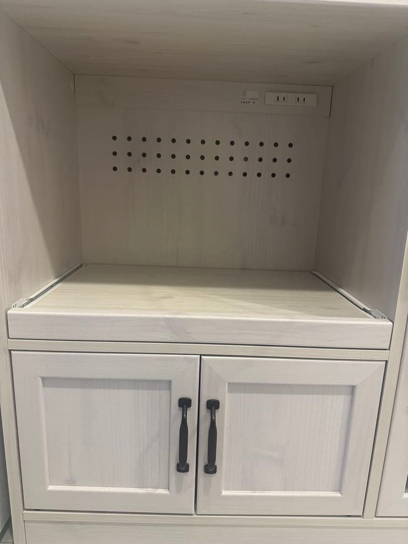 ホワイト食器棚 ガラス扉付き レンジ台 家電収納 【幅88】たのメル便