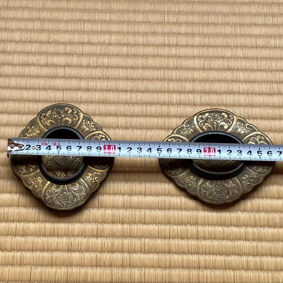 引き手金具 古美術品 御殿襖引き手 古銅 計8枚(毛彫4対)