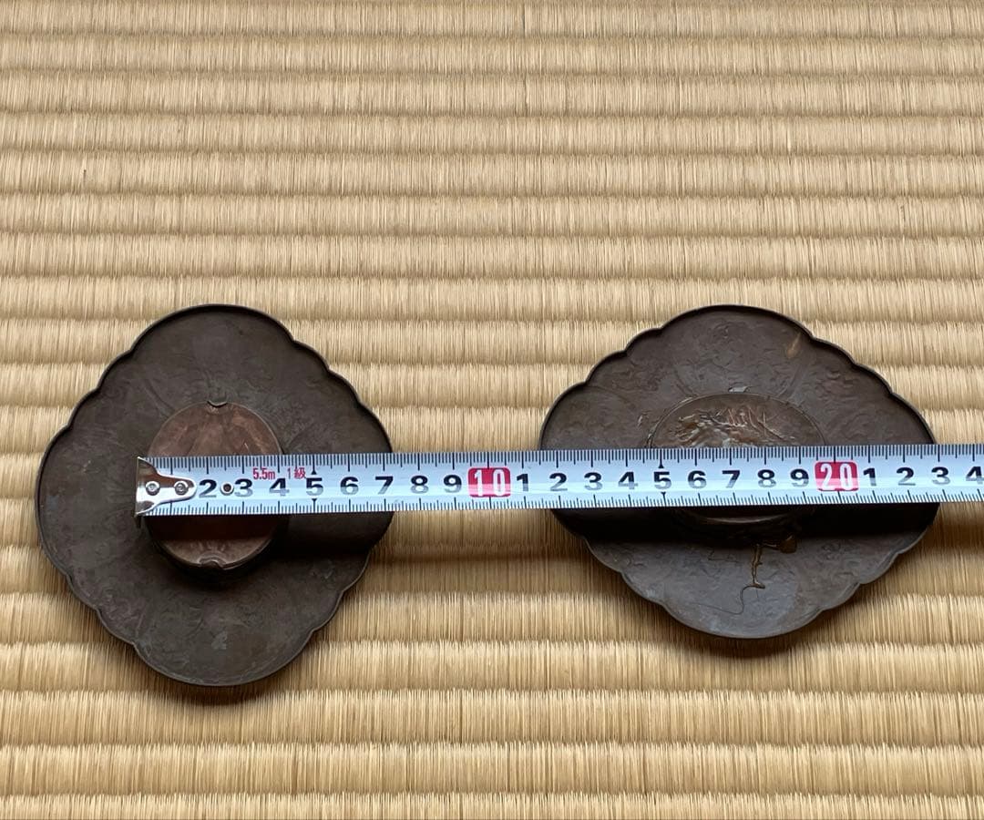 引き手金具 古美術品 御殿襖引き手 古銅 計8枚(毛彫4対)