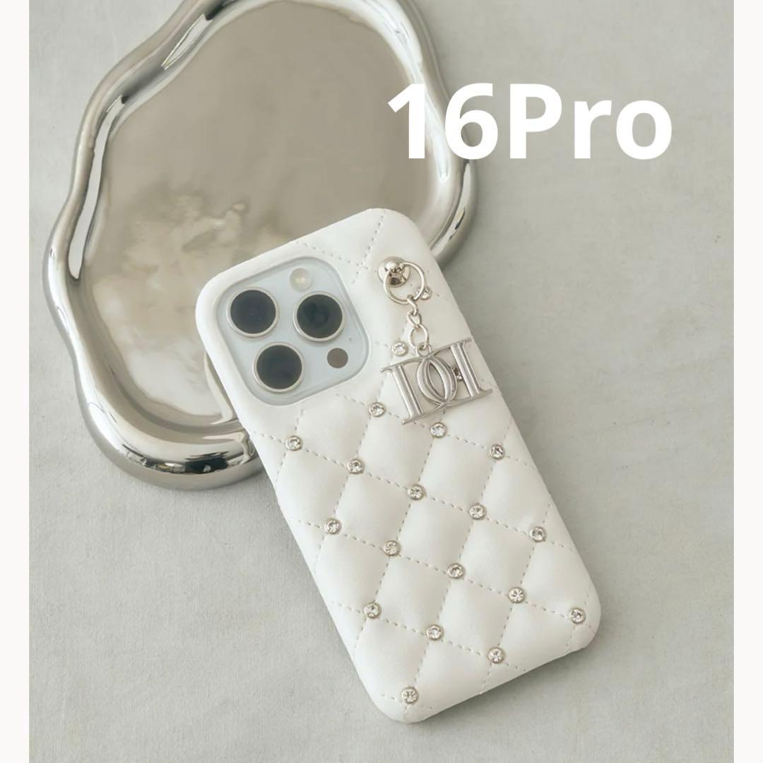 Darich キルティングビジューDDチャームiPhoneケース　16Pro 白