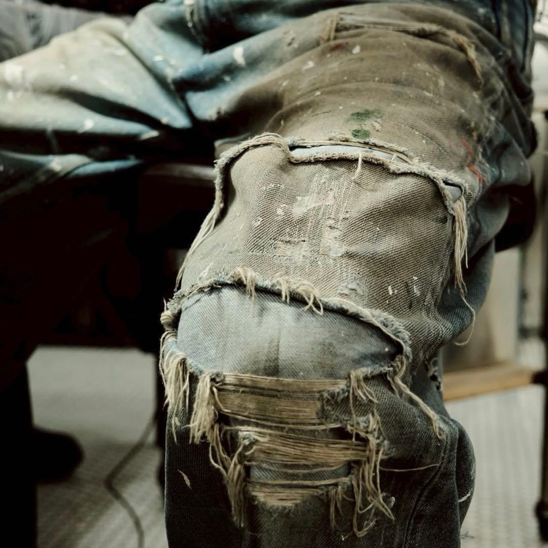 パンツ TSY RIPPED WIDE STRAIGHT DENIM INDIGO