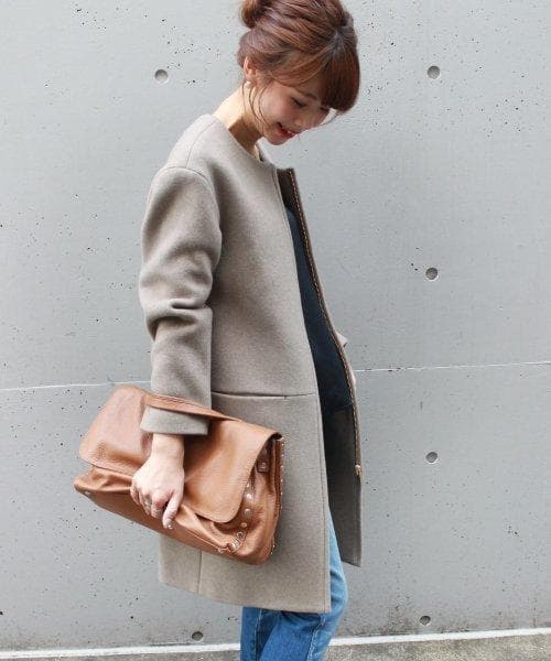 ★美品★ Noble ノーブル W/Ny ZIP ノーカラーコート