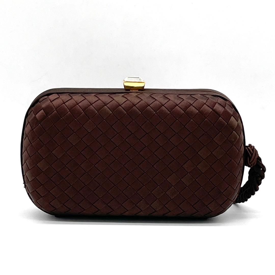 新品同様‼️ボッテガヴェネタ サテン イントレチャート がま口 クラッチバッグ