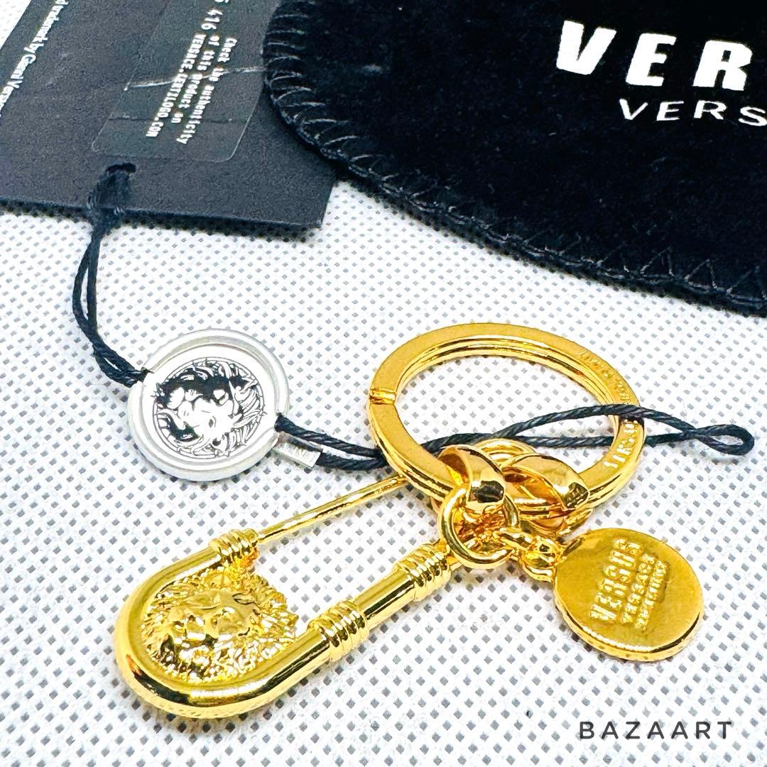 VERSACE ヴェルサーチ ライオン キーリング キーホルダー ゴールド 美品
