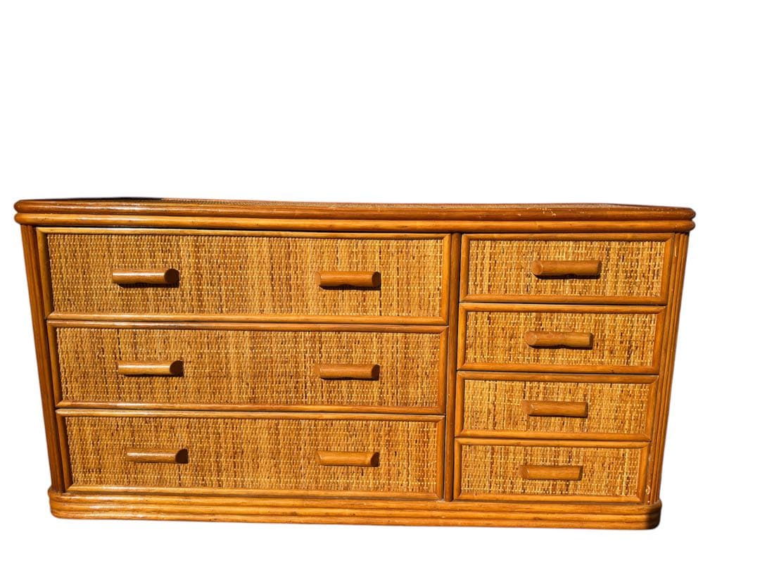 ナチュラルウッド ラタンチェスト 6引き出し