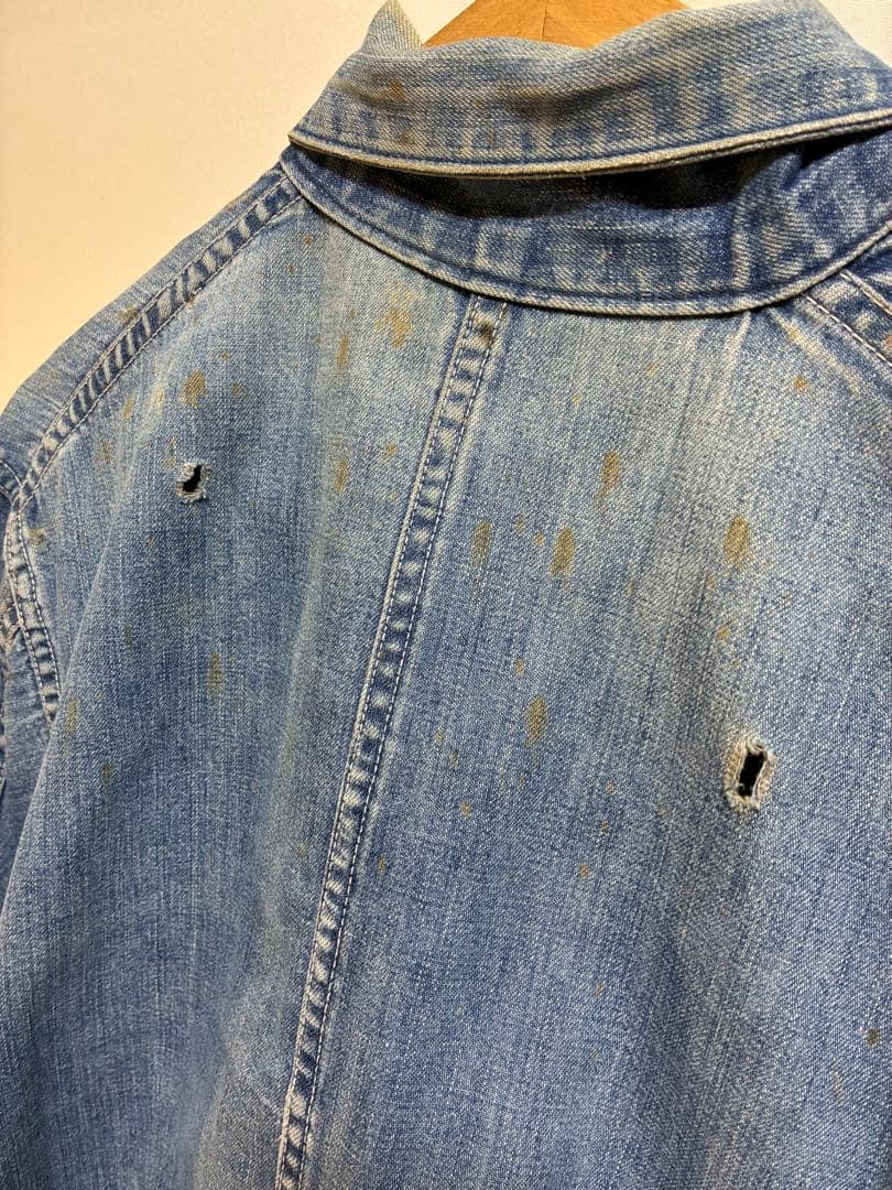 vintage Green stitch denim cover all ボロ