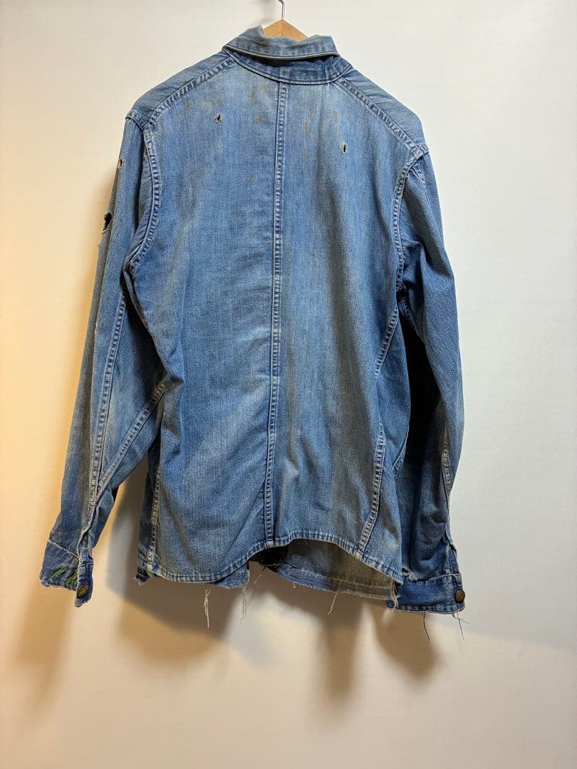 vintage Green stitch denim cover all ボロ