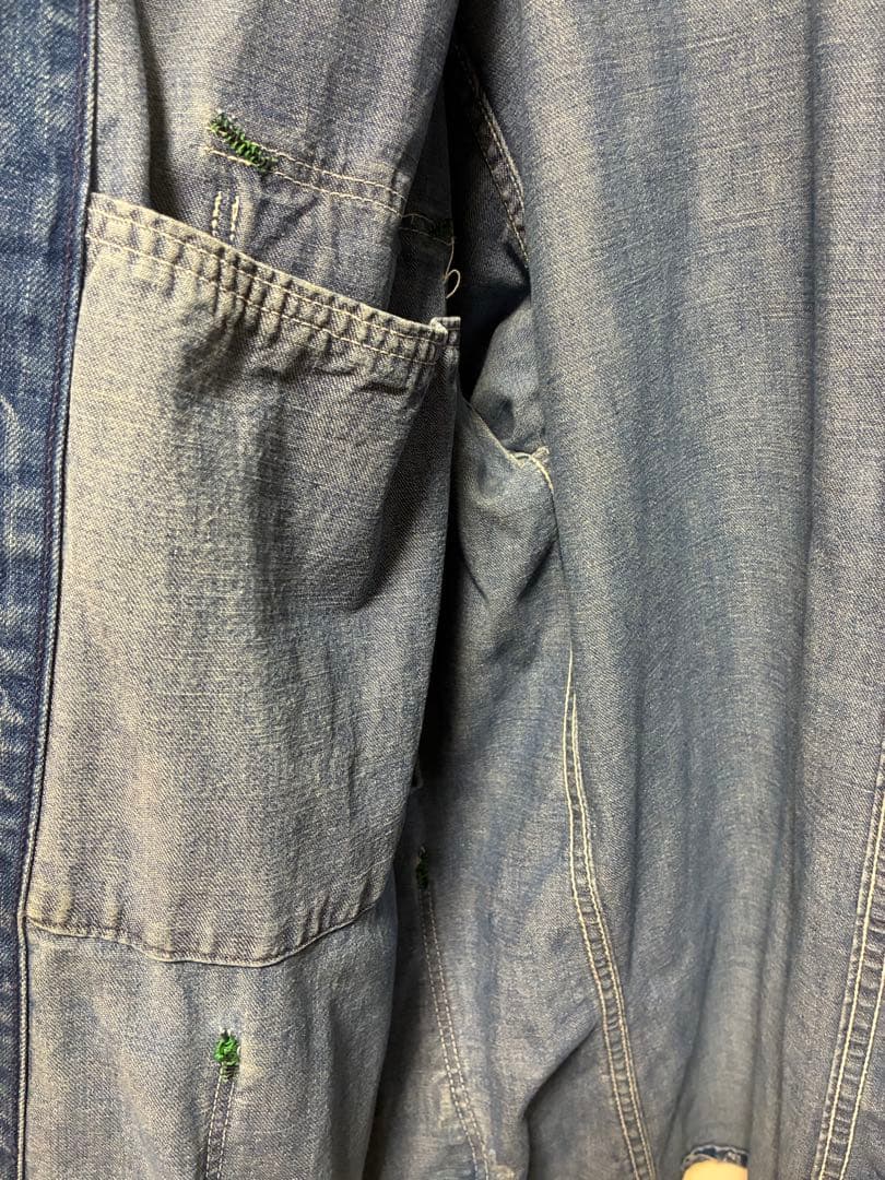 vintage Green stitch denim cover all ボロ