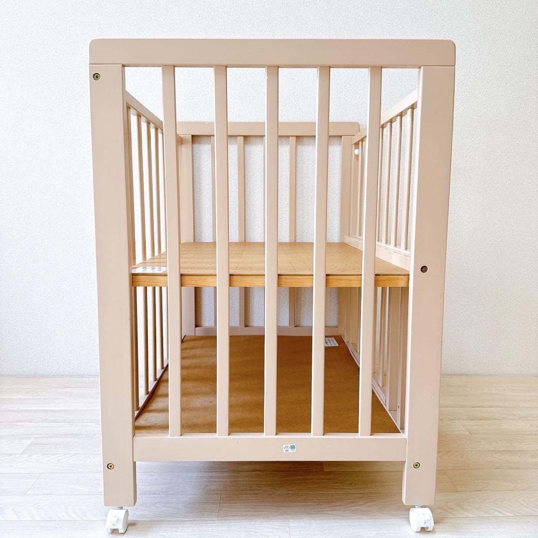 【国産】ミニベビーベッド あわイロ 木製　棚板　収納　スライド　敷きふとん付