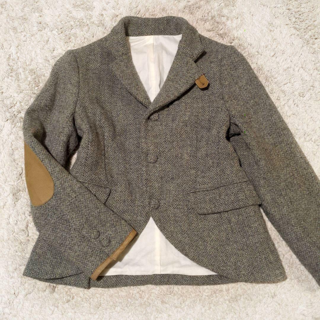 ビームスボーイ ハリスツイード レザー エルボーパッチ テーラードジャケット