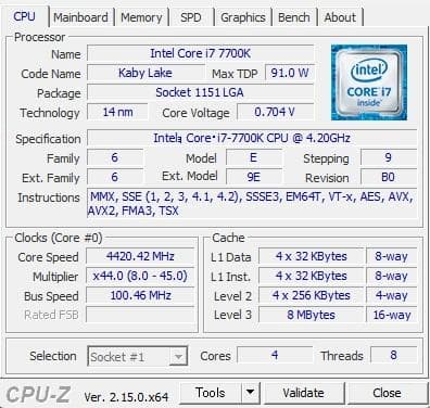 CPU intel Core i7-7700K　4.20GHZ　LGA1151