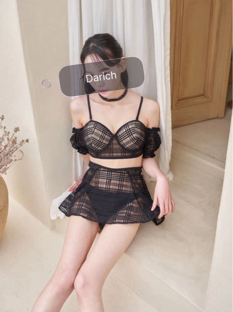 Darich チェックレースシアービキニ ブラック