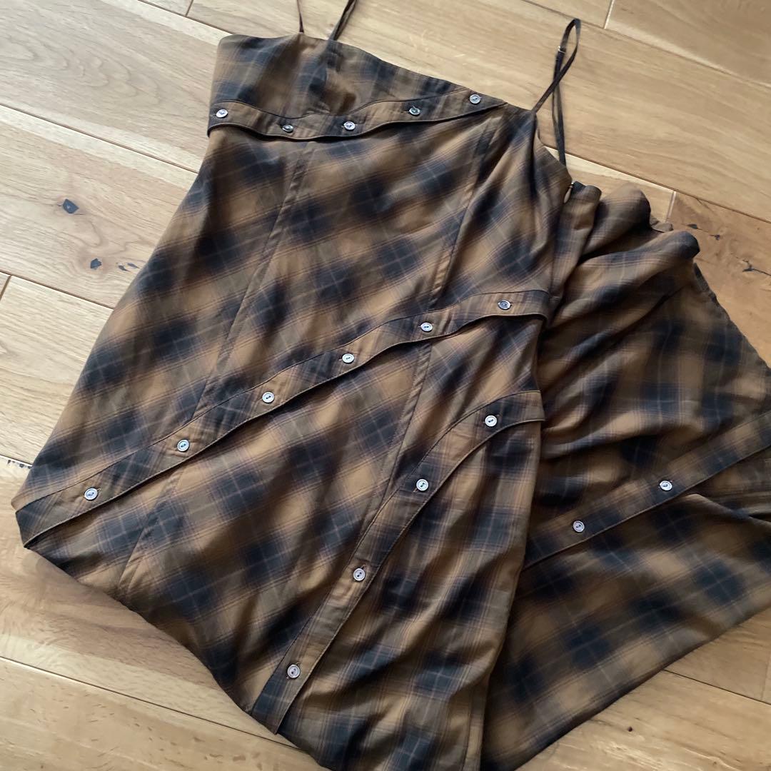 MAISON SPECIAL ボタンスリットチェックキャミワンピース　ブラウン