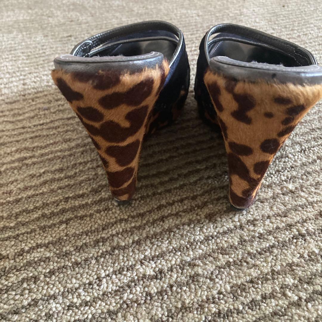 PRADA ウエッジヒールブラック ヒョウ柄