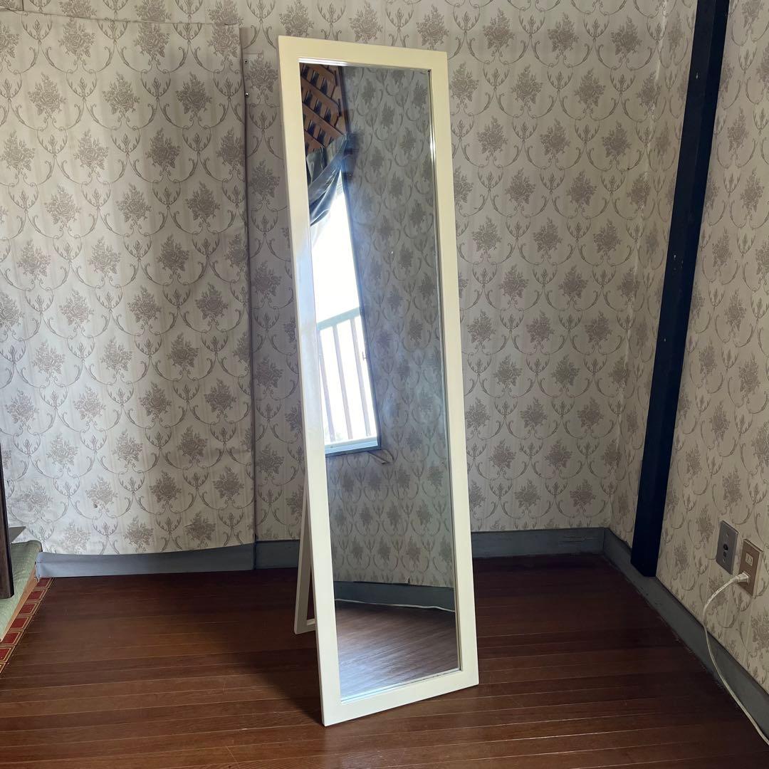 【アンティーク】北欧レトロ 折り畳み スタンドミラー 姿見 全身 鏡 古道具