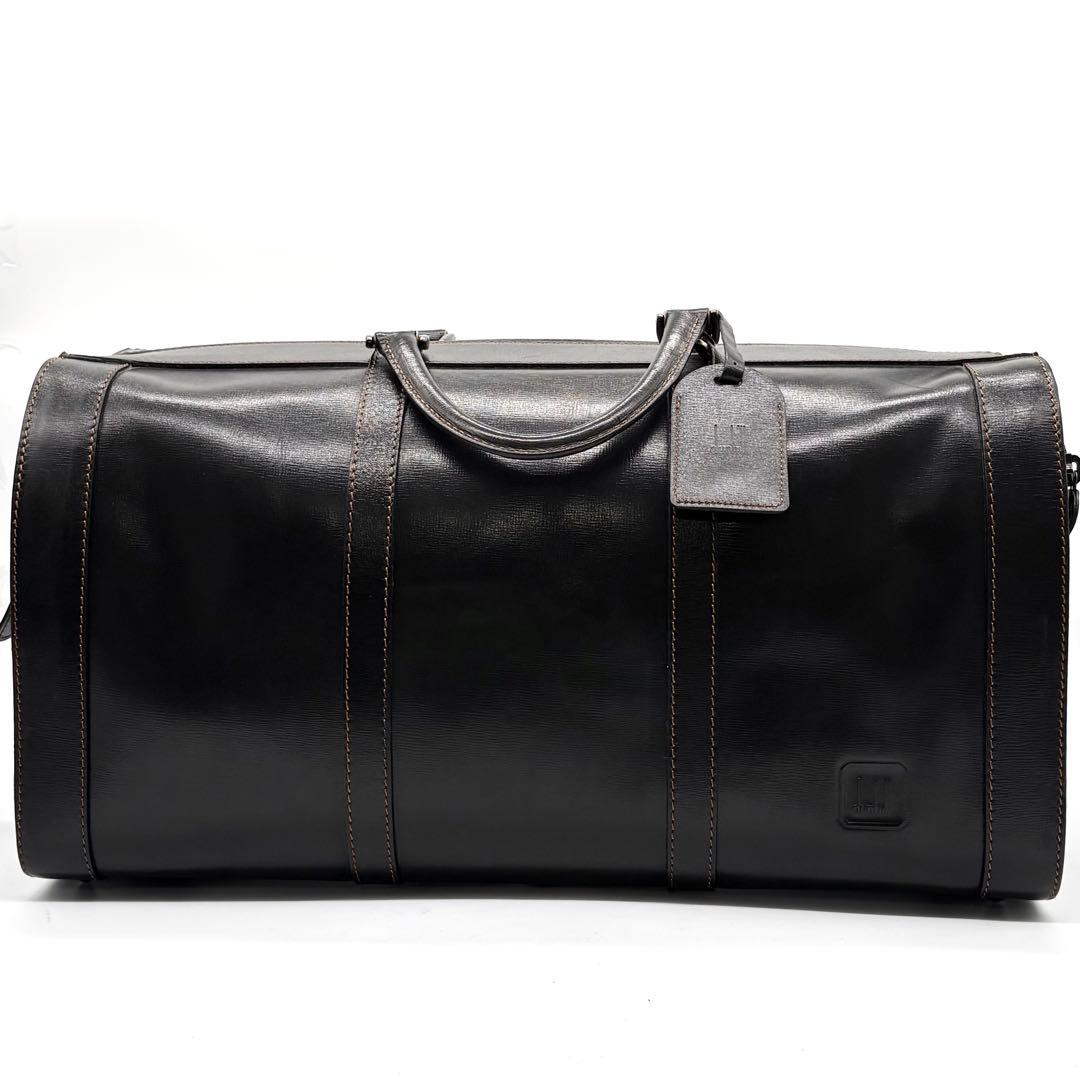 【極美品】ダンヒル ボストンバッグ 大容量 レザー ロゴ型押し ダークブラウン