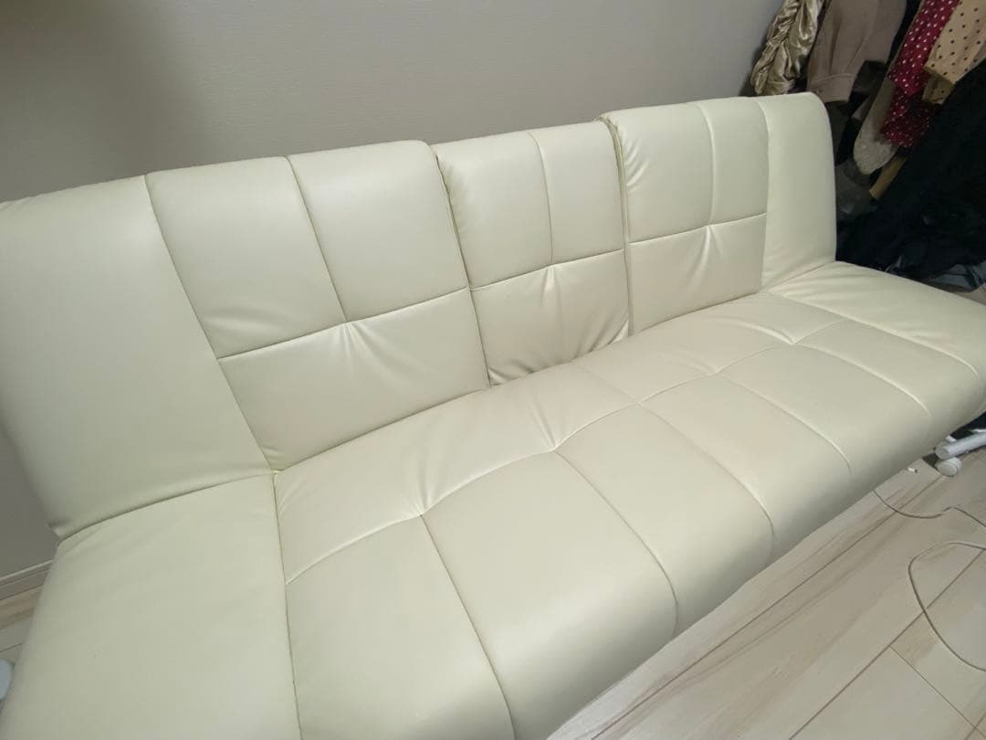 【あい様購入確定済】アイボリー 合成皮革 ソファ