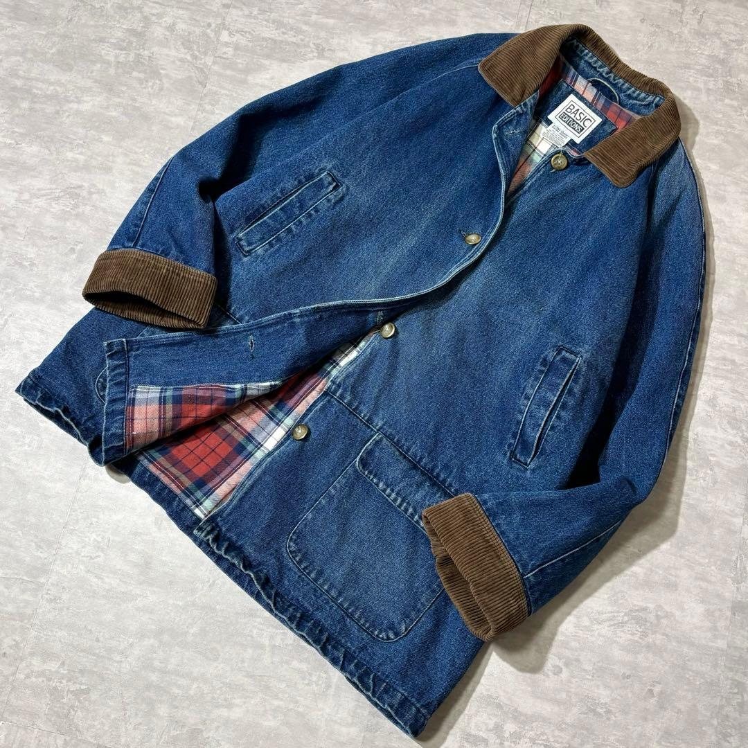 90s BASIC EDITIONS 襟コーデュロイ デニム カバーオール