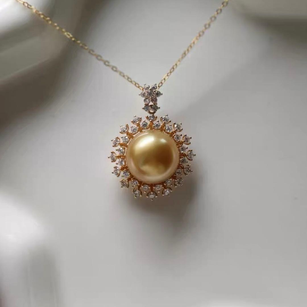 13〜14mm天然南洋ゴールドパールネックレス　上品な輝きの大粒真珠ペンダント