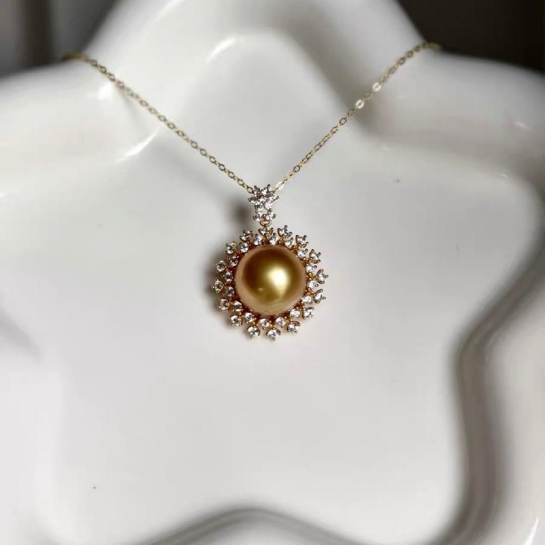 13〜14mm天然南洋ゴールドパールネックレス　上品な輝きの大粒真珠ペンダント