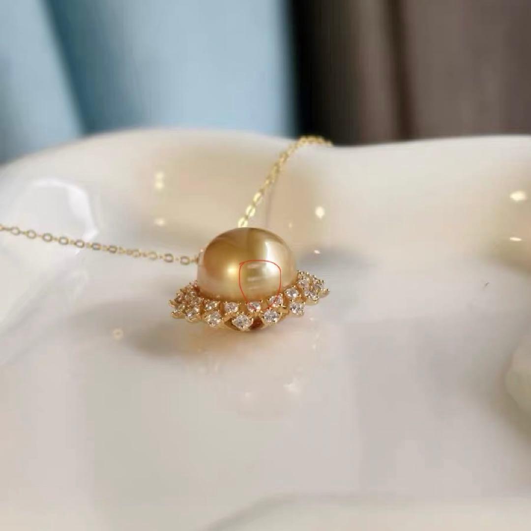 13〜14mm天然南洋ゴールドパールネックレス　上品な輝きの大粒真珠ペンダント