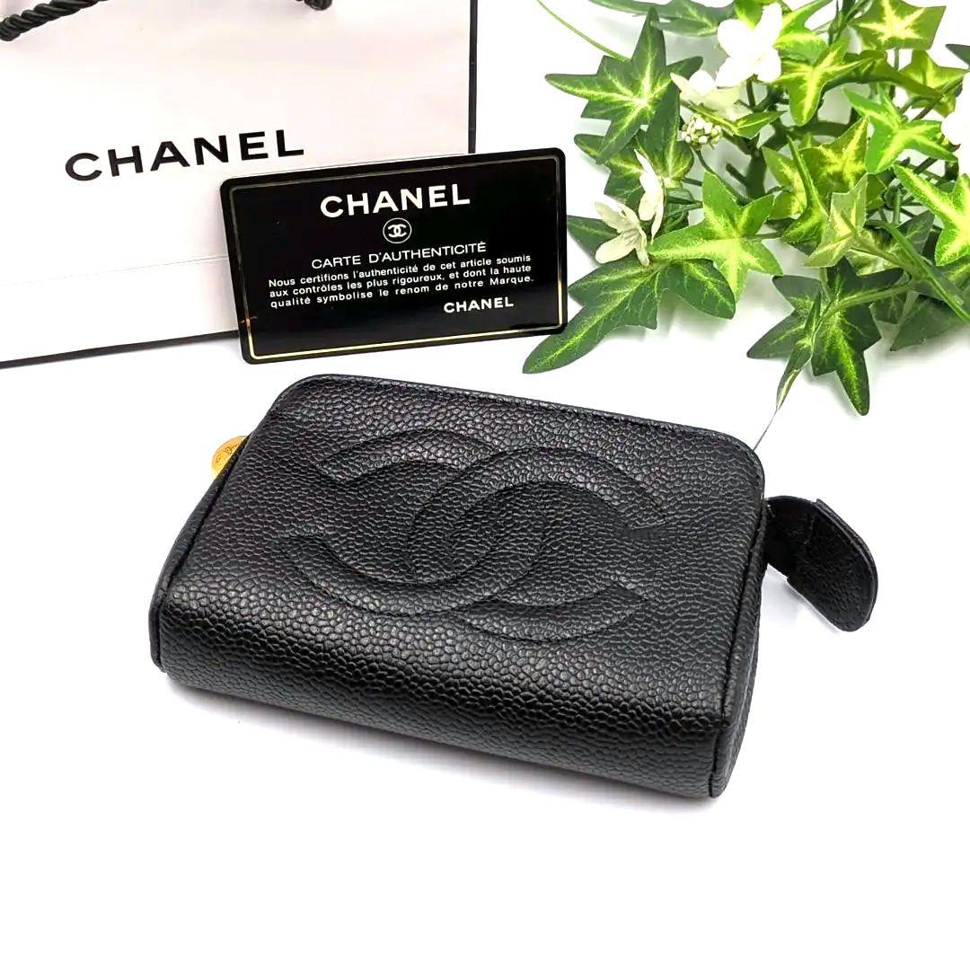 CHANEL　シャネル　ブラックレザー ミニポーチ ケース　コスメポーチ