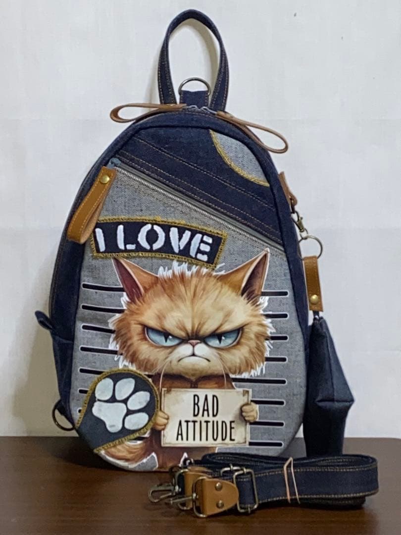 ちこ☆岡山デニム☆bad cat☆☆リュック対応☆ワンショルダーバッグ