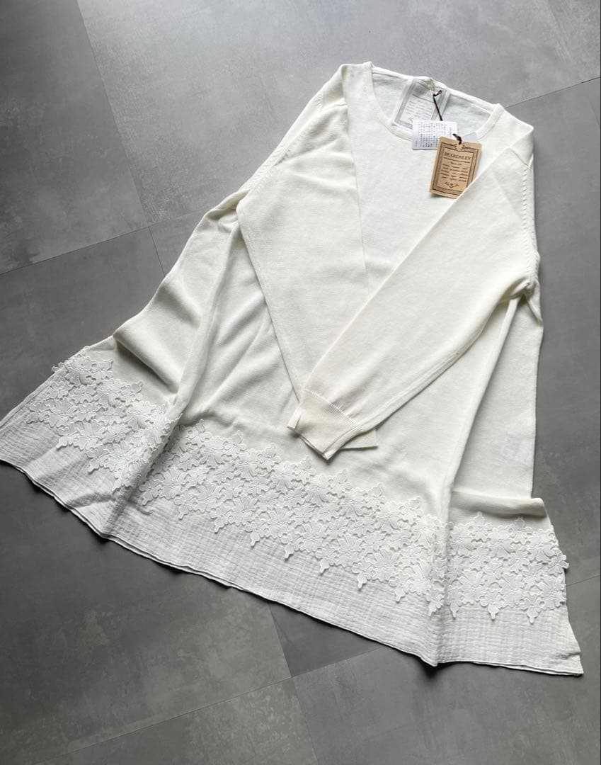 新品完売★ビアズリーチュニック花立体レースカットソーゆったりニット ワンピー