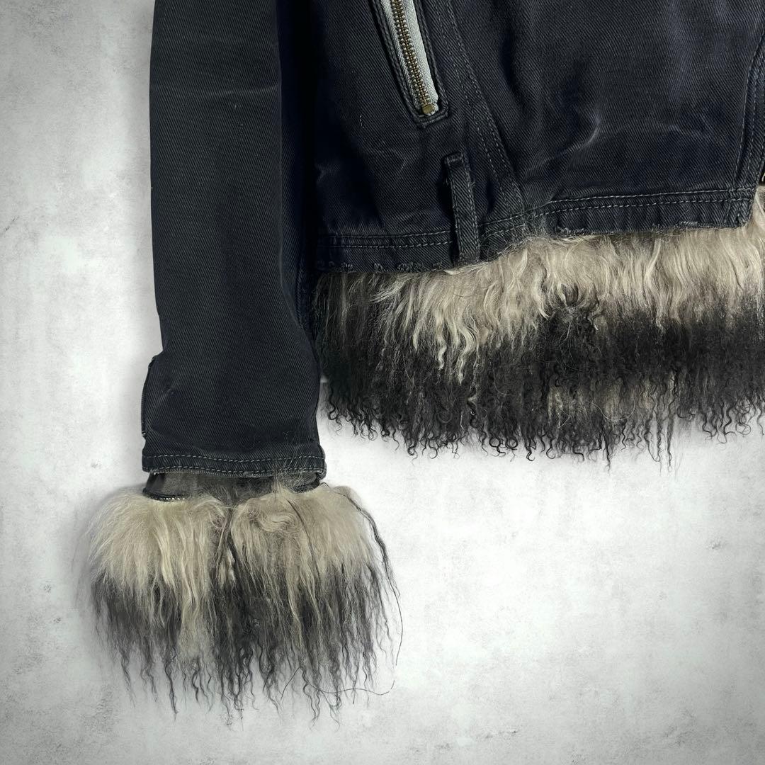 y2k 平成ギャル ラムファー フェアリーグランジ デニムライダースジャケット