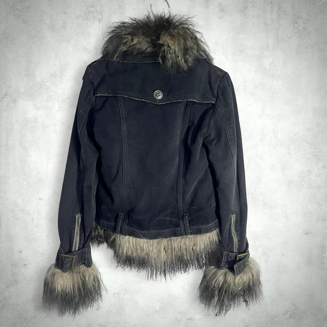 y2k 平成ギャル ラムファー フェアリーグランジ デニムライダースジャケット