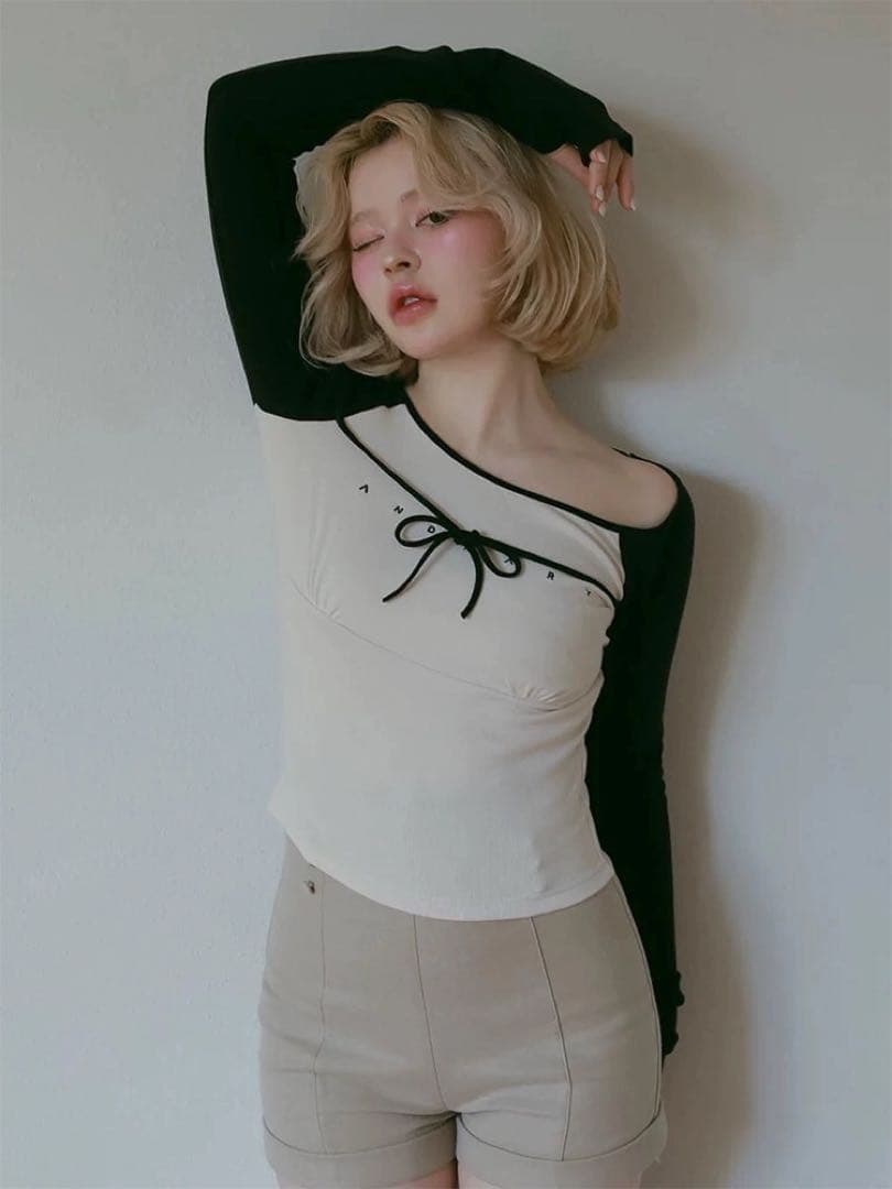 新品 andmary Alma ribbon ブラック Tシャツ リボンデザイン