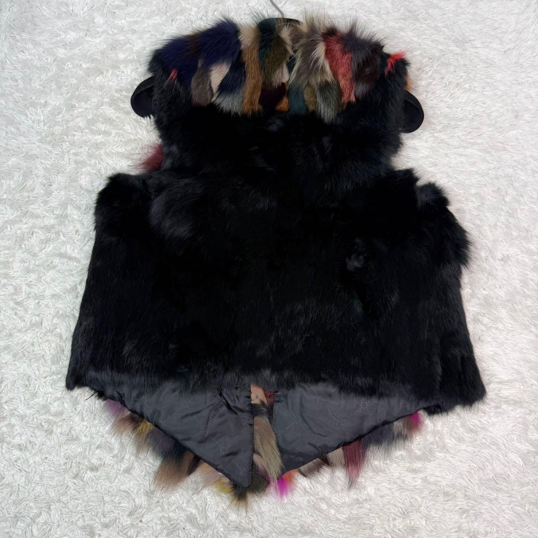 ベスト 染めフォックス ラビット マルチカラー リアルファー 本毛皮