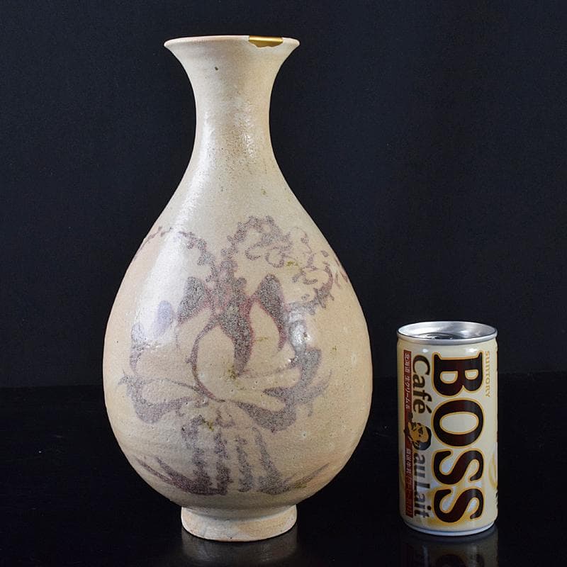 大発 中国　釉裏紅　花文　玉壺春瓶　金継ぎ直し　V　R7961