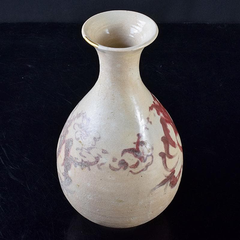 大発 中国　釉裏紅　花文　玉壺春瓶　金継ぎ直し　V　R7961