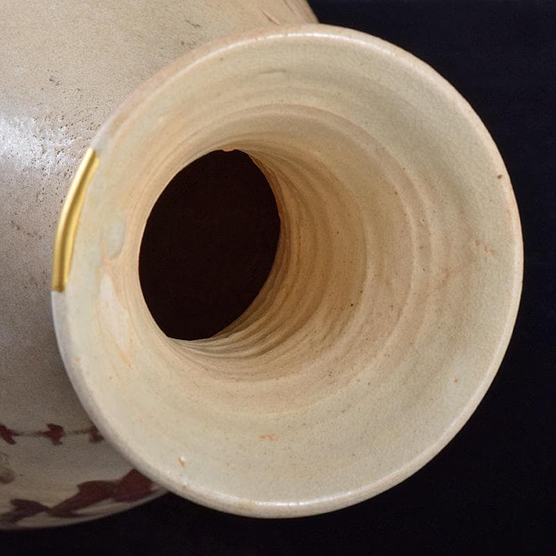 大発 中国　釉裏紅　花文　玉壺春瓶　金継ぎ直し　V　R7961
