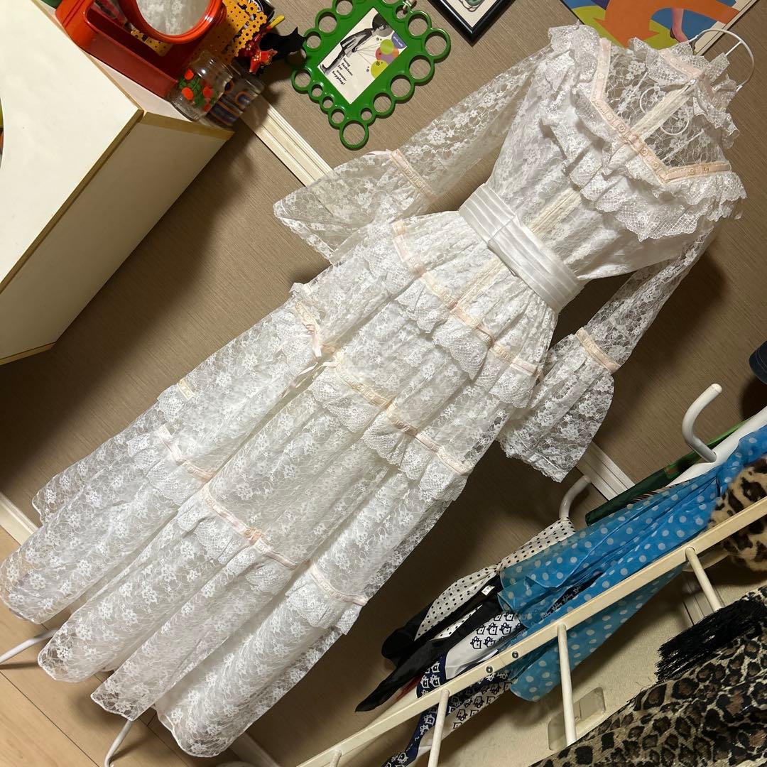 レトロ古着 総レース&リボン⋈ ドレス ヴィンテージ 古着 白