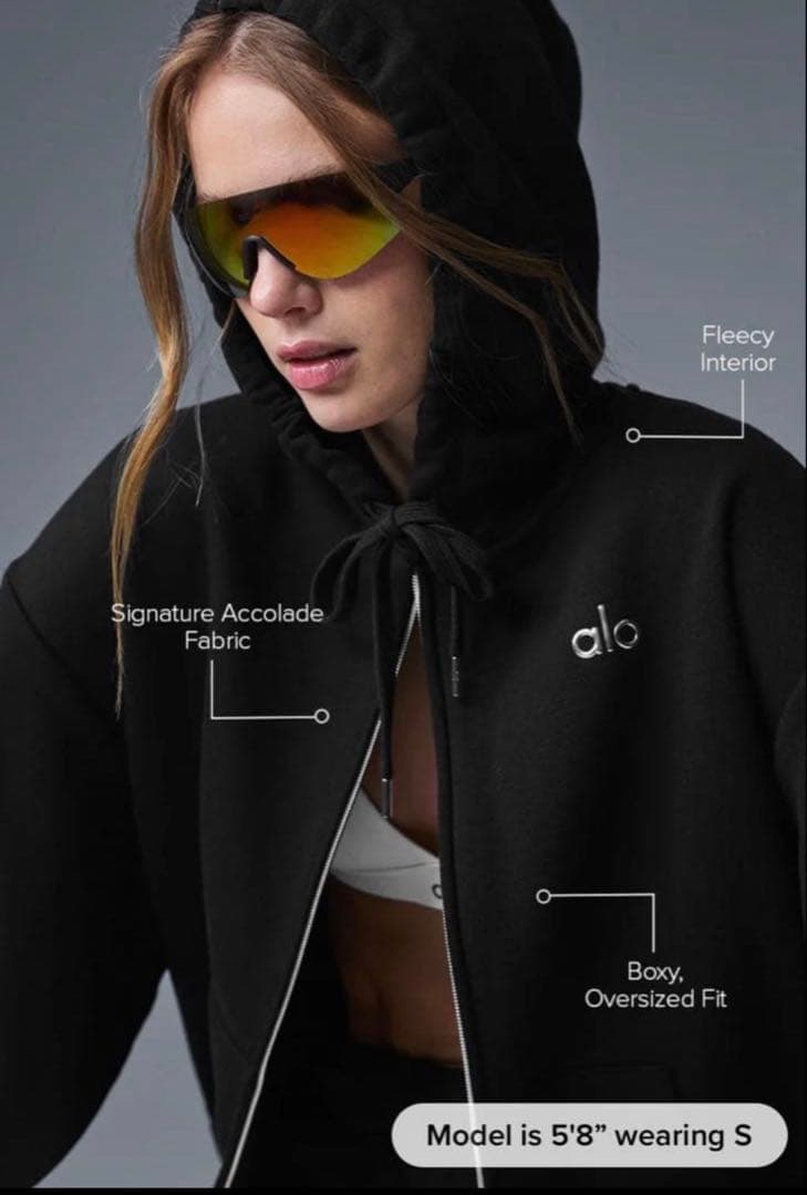 alo yoga アローヨガフルジップ パーカー ブラック　XSサイズ