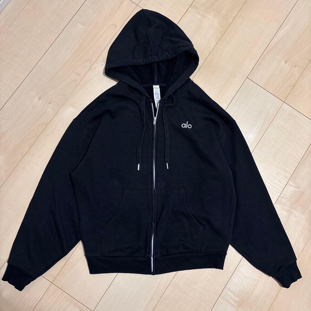 alo yoga アローヨガフルジップ パーカー ブラック　XSサイズ