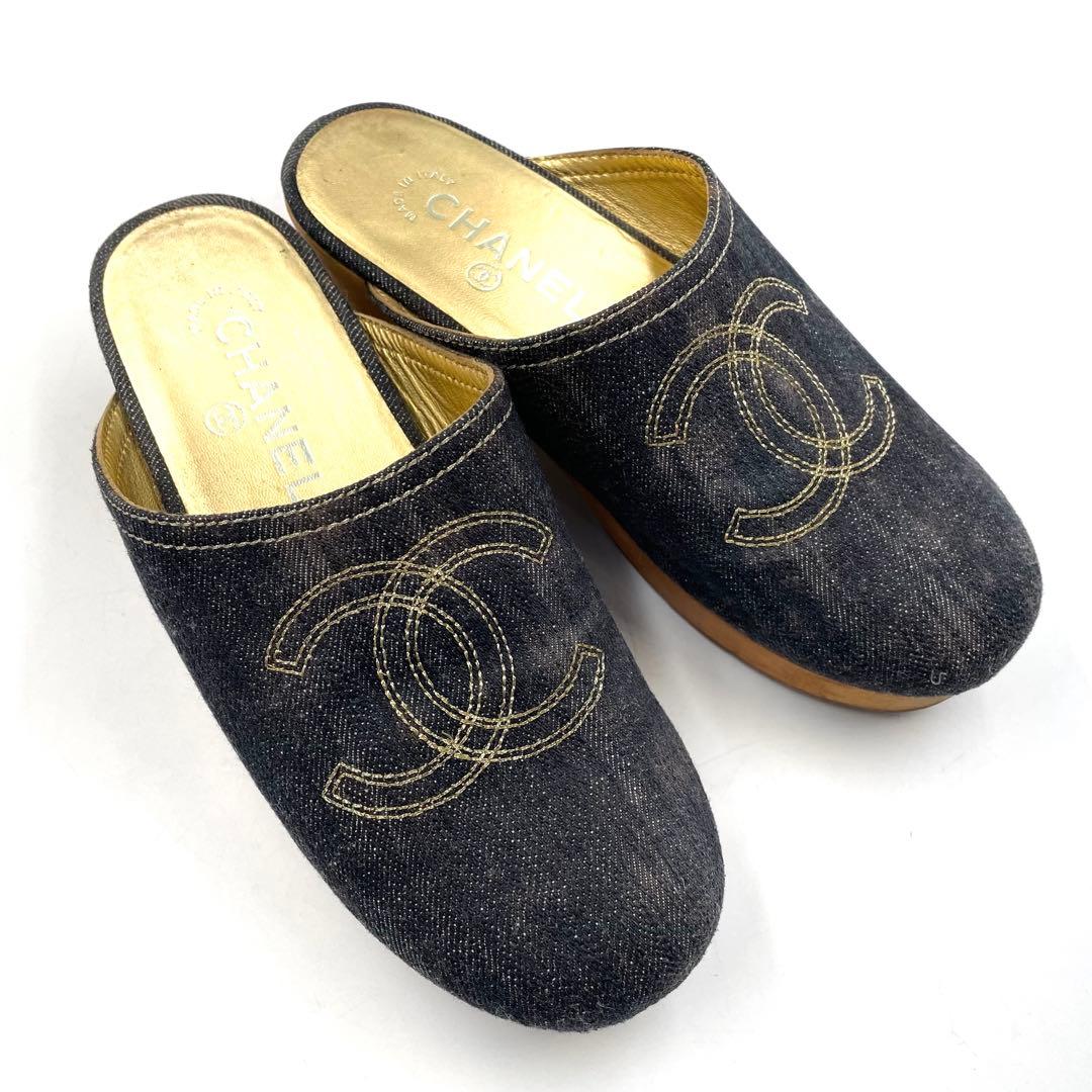 シャネル デニム サンダル サボ ココマーク インディゴブルー 36 付属なし