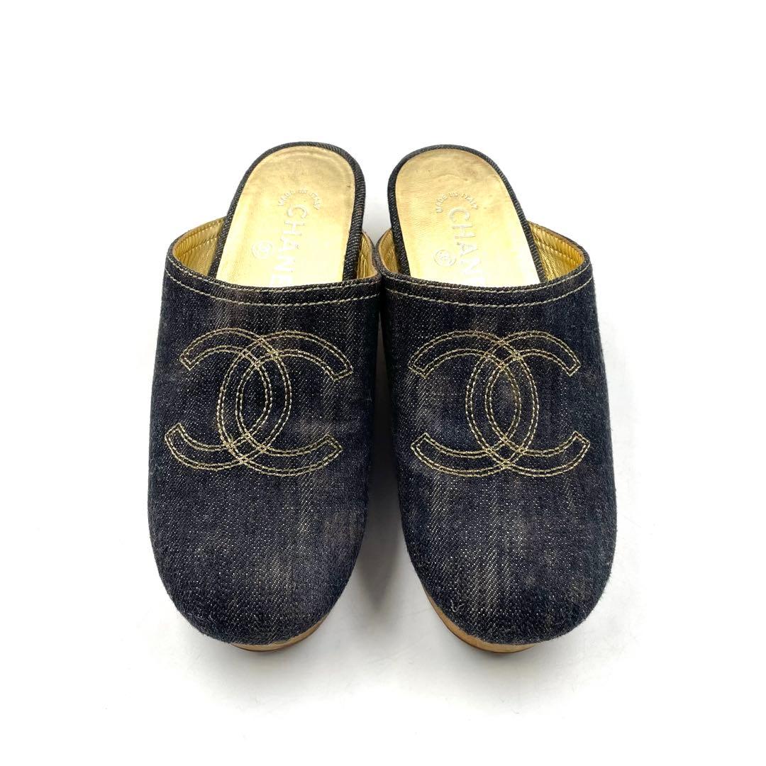 シャネル デニム サンダル サボ ココマーク インディゴブルー 36 付属なし